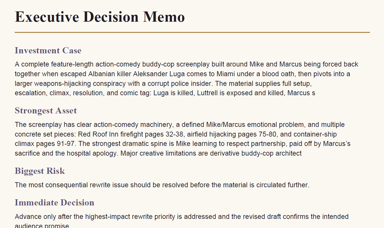 Sample PlotCandy Executive Decision Memo